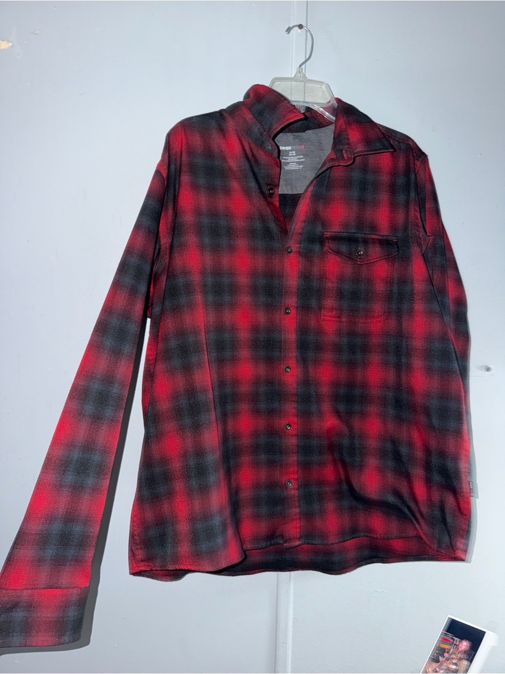Swiss Tech Red and Black Plaid Button-Down Shirt